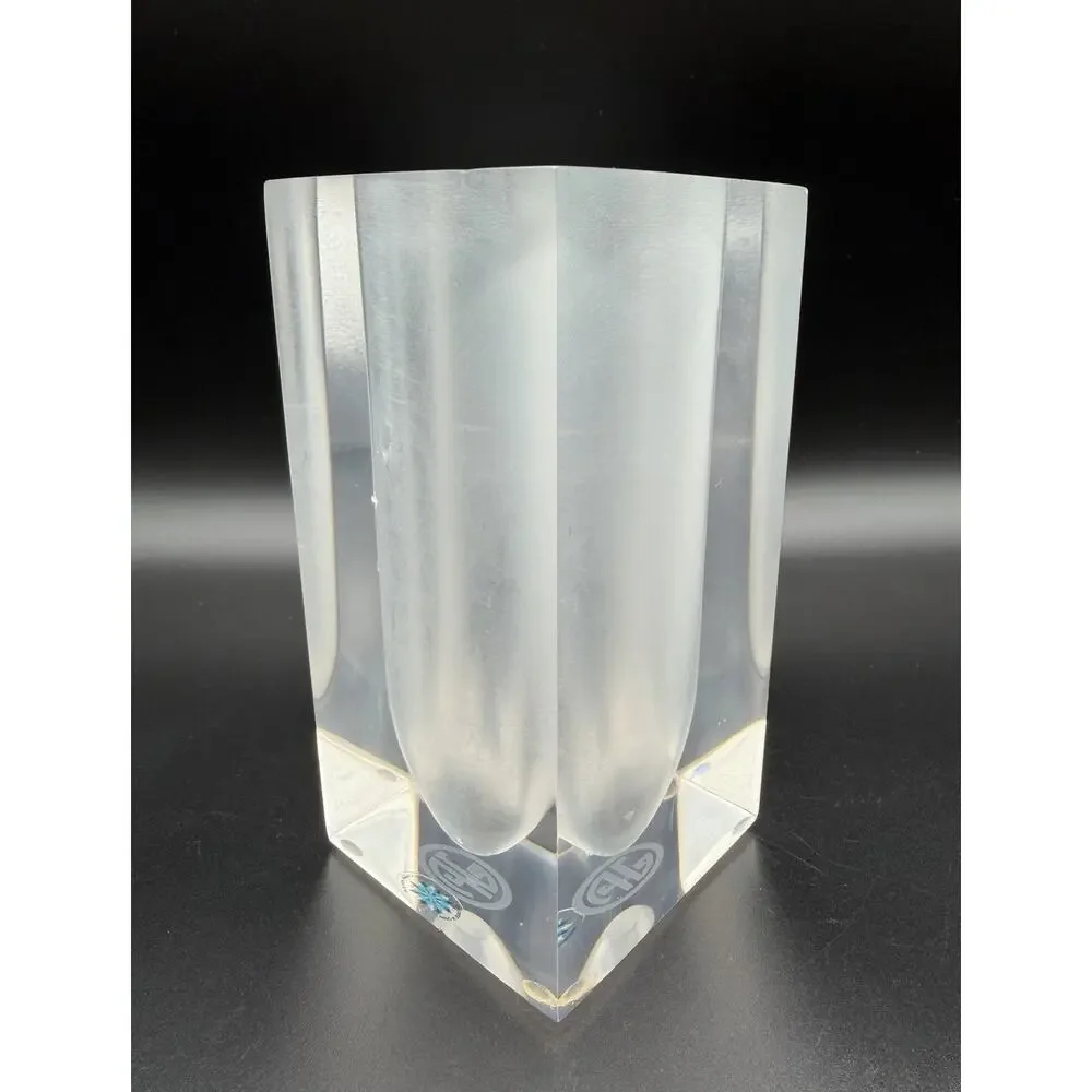 Jonathan Adler Clear & Frosted Bel Air Test Tube Vase 5.5” Square Lucite Acrylic